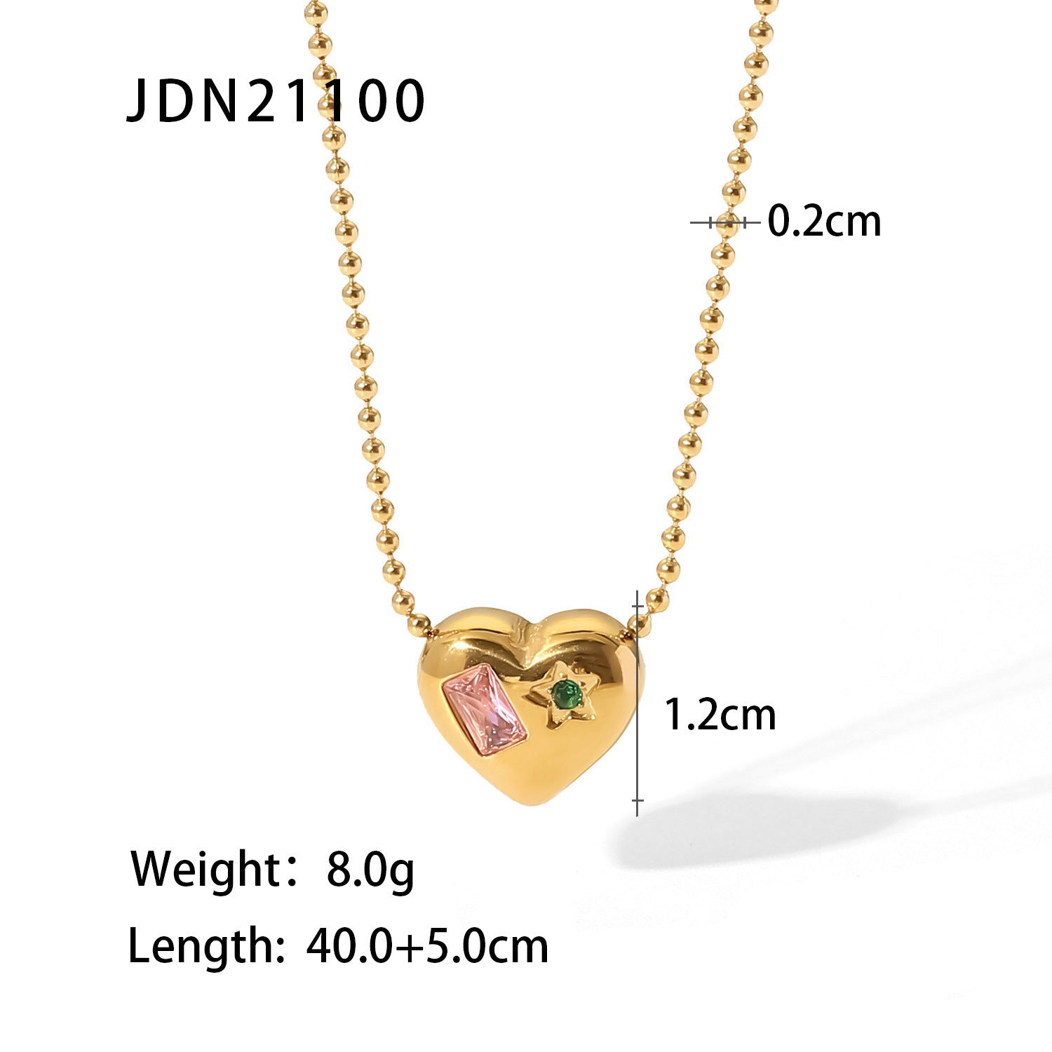 Wholesale Valentine's Day 18K Gold Ball Chain Inlaid with Zirconium Heart Shaped Necklace